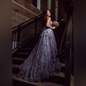 Sherri Hill 55623 light blue print Prom Dress size 0